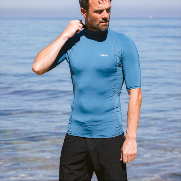 2026 C-Skins Mens Nuwave UV Basics Short Sleeve Rash Vest C-NLYSSMC - Steel Blue
